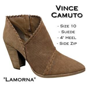 Vince Camuto Lamorna Suede Leather Bootie Sz 10 Brown Pointed Toe Cowgirl 4"